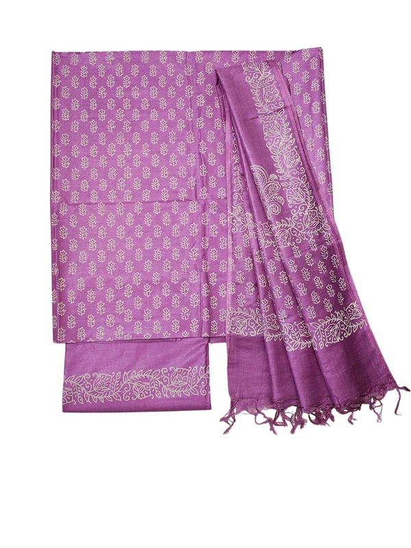 Pink Hand Block Print Cotton Silk Dress Material for Women