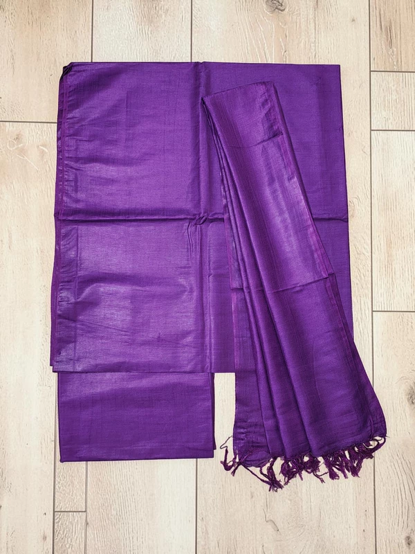 Blue Violet Plain Katan Silk Unstitched Salwar Suit Set with Dupatta