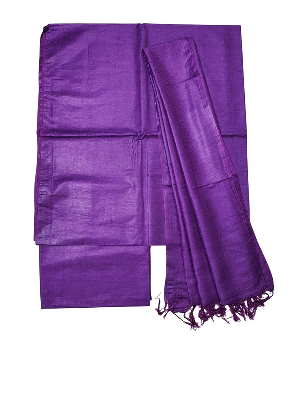 Blue Violet Plain Katan Silk Unstitched Salwar Suit Set with Dupatta