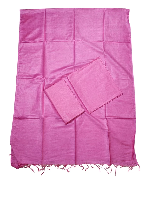Pink Plain Katan Silk Unstitched Salwar Suit Set with Dupatta