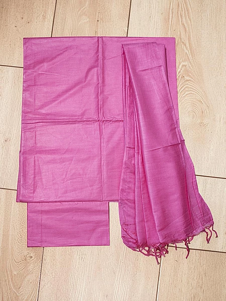 Pink Plain Katan Silk Unstitched Salwar Suit Set with Dupatta