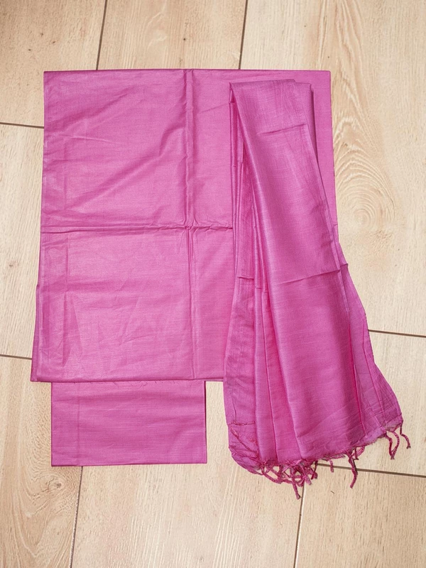 Pink Plain Katan Silk Unstitched Salwar Suit Set with Dupatta
