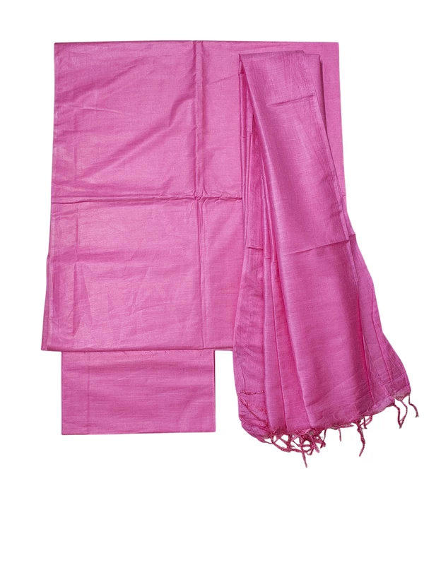 Pink Plain Katan Silk Unstitched Salwar Suit Set with Dupatta