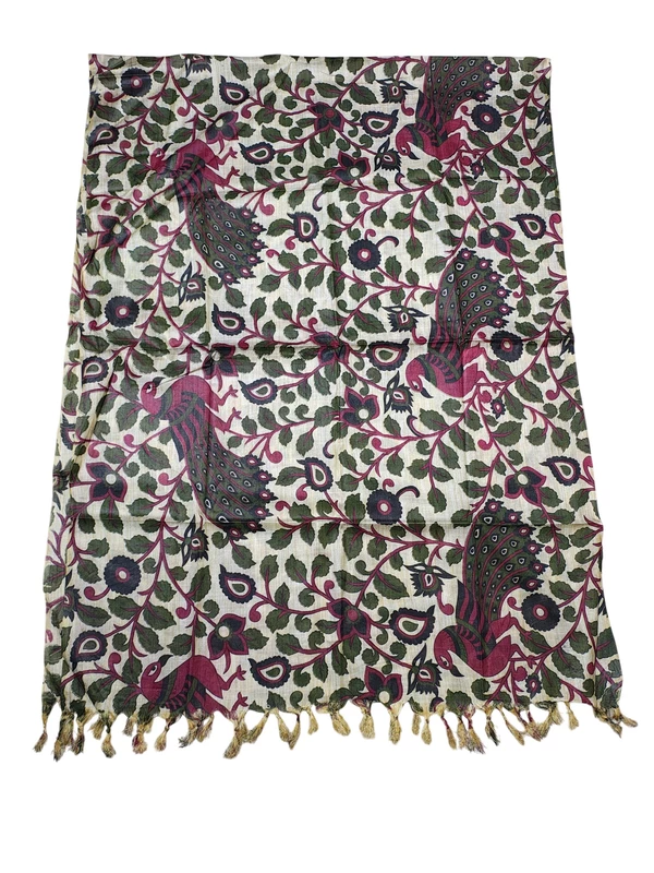Wine Kalamkari Print Cotton Silk Dupatta for Women
