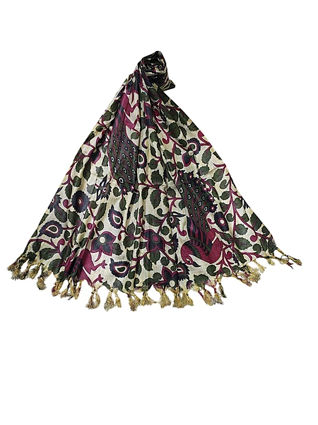 Wine Kalamkari Print Cotton Silk Dupatta for Women