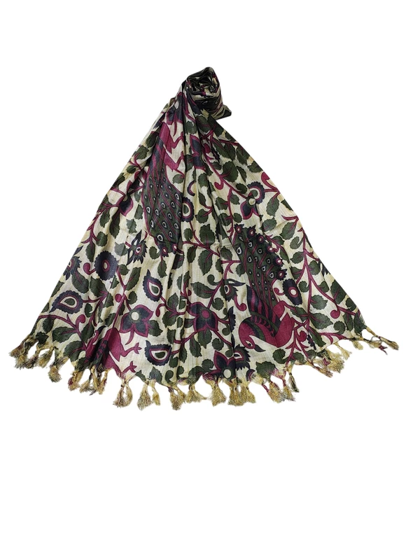 Wine Kalamkari Print Cotton Silk Dupatta for Women