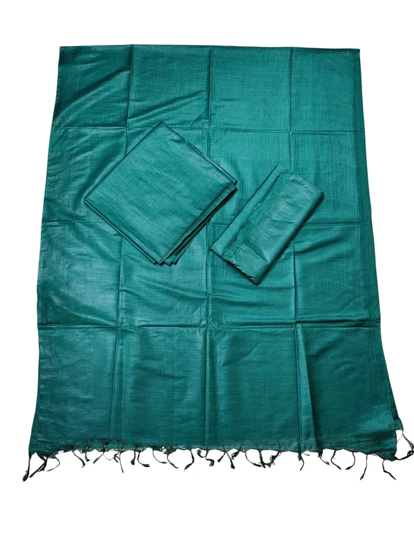 Dark Green Plain Katan Silk Unstitched Salwar Suit Set with Dupatta