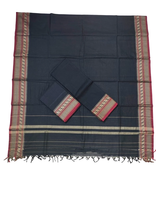 Black Narayanpet Handloom Unstitched Salwar Suit with Handwoven Border