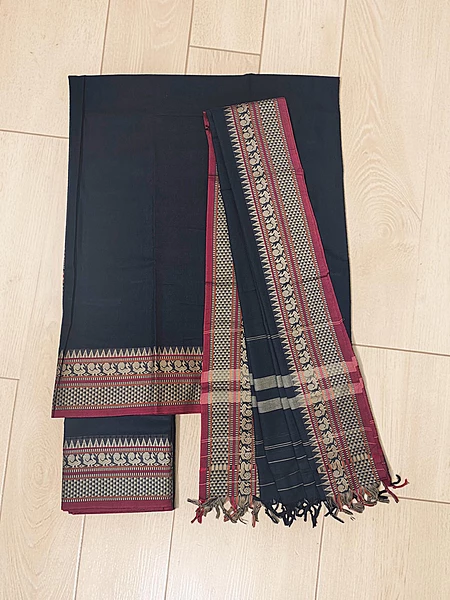 Black Narayanpet Handloom Unstitched Salwar Suit with Handwoven Border