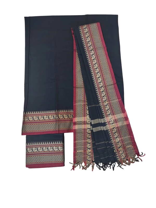 Black Narayanpet Handloom Unstitched Salwar Suit with Handwoven Border