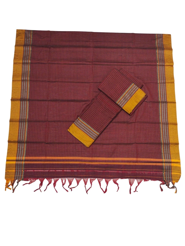 Maroon Narayanpet Checkered Handloom Unstitched Salwar Suit