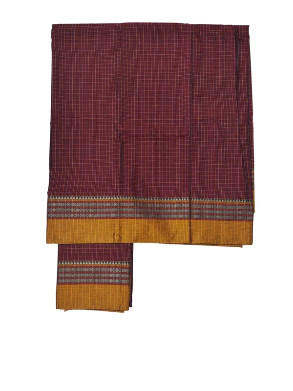 Maroon Narayanpet Checkered Handloom Unstitched Salwar Suit