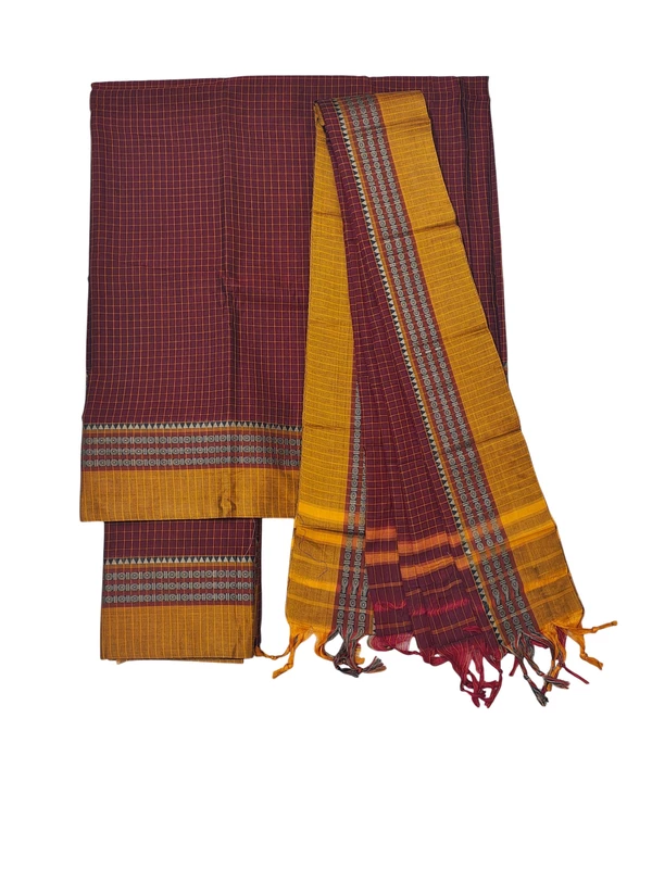 Maroon Narayanpet Checkered Handloom Unstitched Salwar Suit