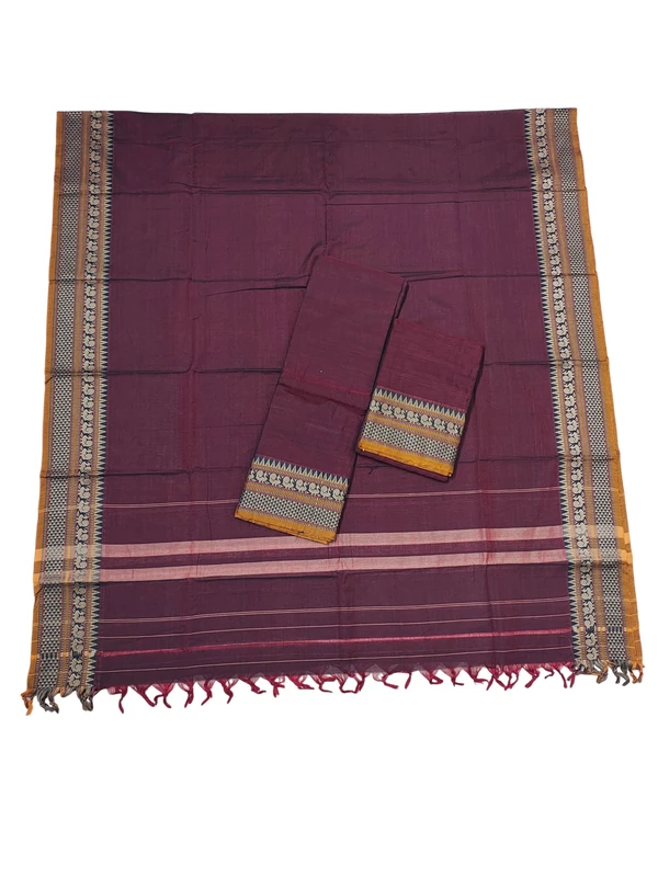 Maroon Narayanpet Handloom Unstitched Salwar Suit with Handwoven Border
