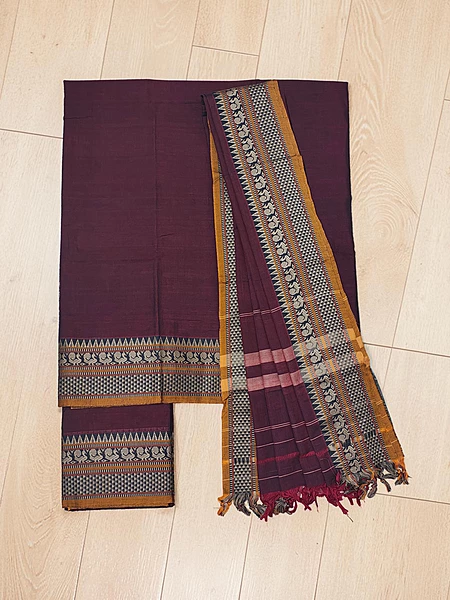 Maroon Narayanpet Handloom Unstitched Salwar Suit with Handwoven Border