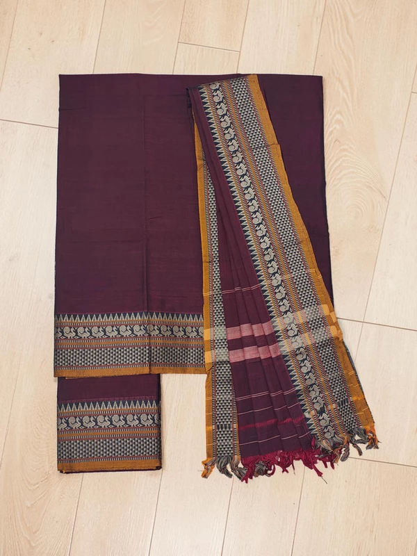Maroon Narayanpet Handloom Unstitched Salwar Suit with Handwoven Border
