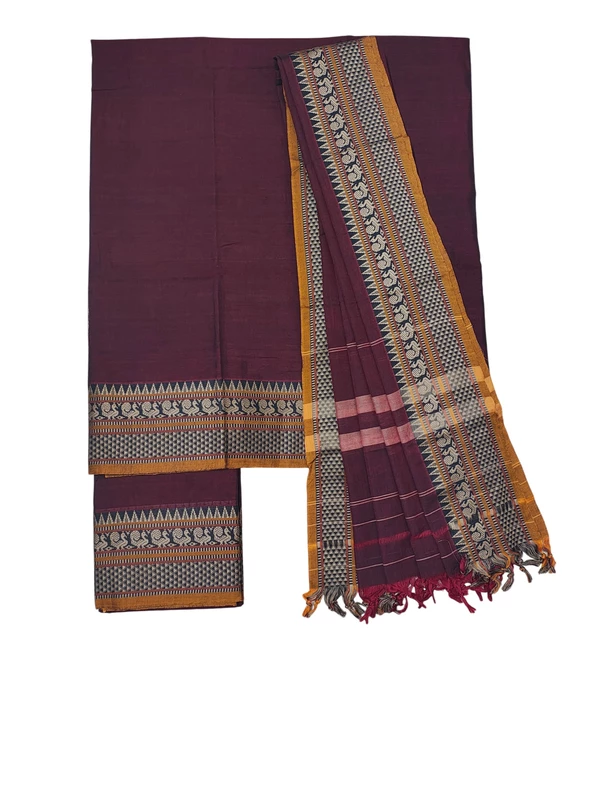 Maroon Narayanpet Handloom Unstitched Salwar Suit with Handwoven Border