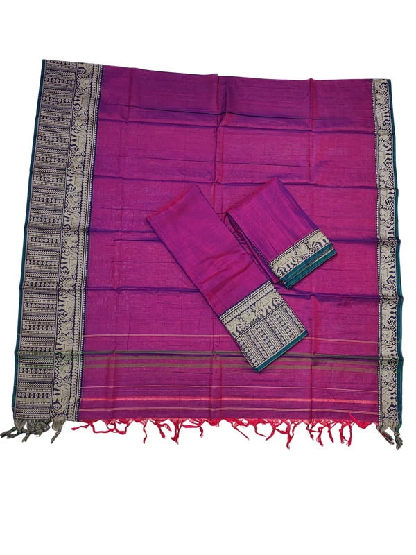 Dark Pink Narayanpet Handloom Unstitched Salwar Suit with Handwoven Border