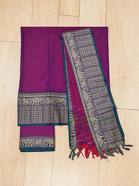 Dark Pink Narayanpet Handloom Unstitched Salwar Suit with Handwoven Border