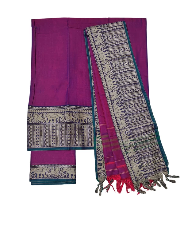 Dark Pink Narayanpet Handloom Unstitched Salwar Suit with Handwoven Border