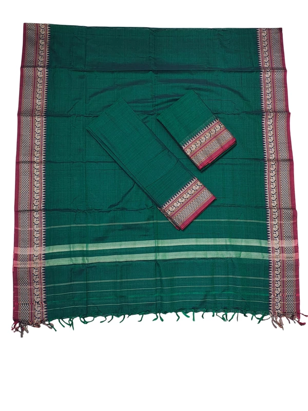 Dark Green Narayanpet Handloom Unstitched Salwar Suit with Handwoven Border