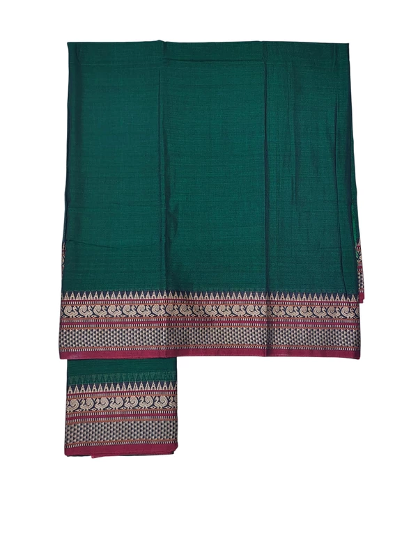 Dark Green Narayanpet Handloom Unstitched Salwar Suit with Handwoven Border