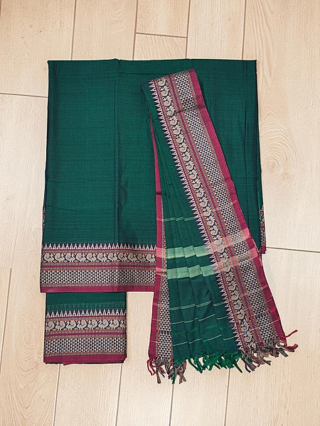 Dark Green Narayanpet Handloom Unstitched Salwar Suit with Handwoven Border