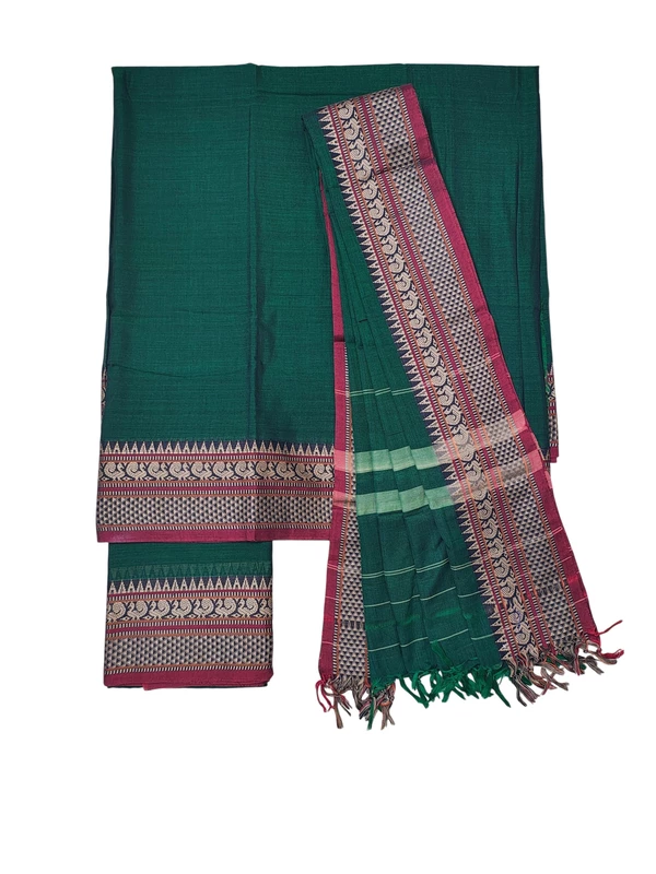 Dark Green Narayanpet Handloom Unstitched Salwar Suit with Handwoven Border