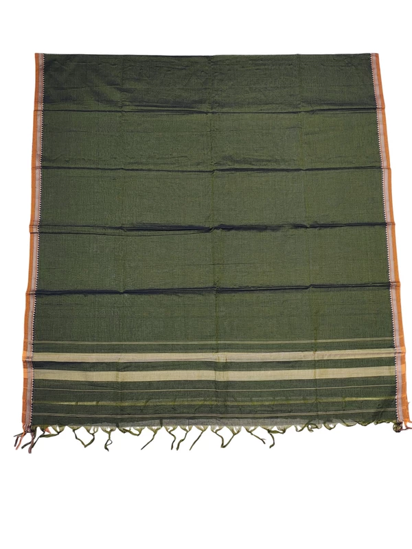 Olive Green Narayanpet Handloom Unstitched Salwar Suit with Handwoven Border