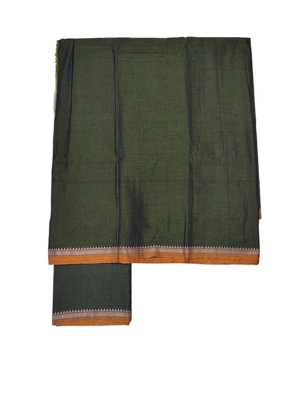 Olive Green Narayanpet Handloom Unstitched Salwar Suit with Handwoven Border