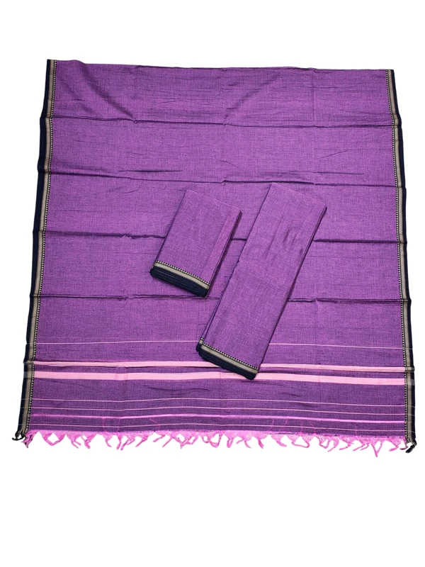 Plum Pink Narayanpet Handloom Unstitched Salwar Suit with Handwoven Border