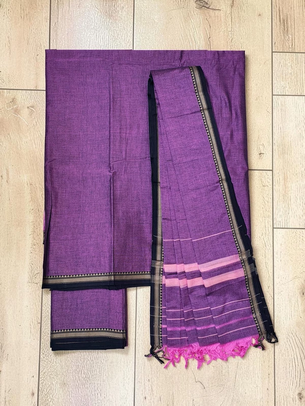 Plum Pink Narayanpet Handloom Unstitched Salwar Suit with Handwoven Border