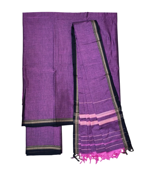 Plum Pink Narayanpet Handloom Unstitched Salwar Suit with Handwoven Border