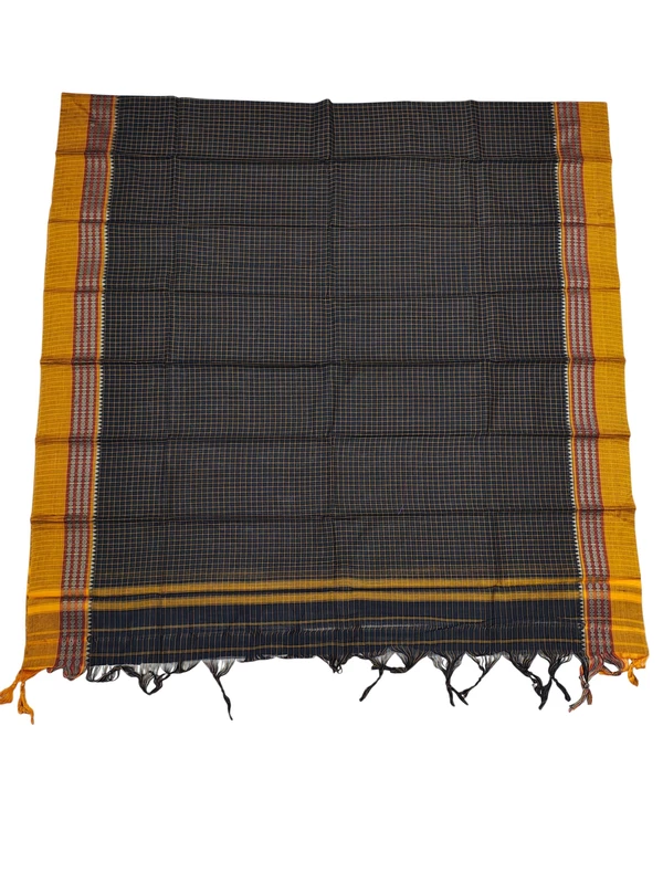 Black Narayanpet Checkered Handloom Unstitched Salwar Suit