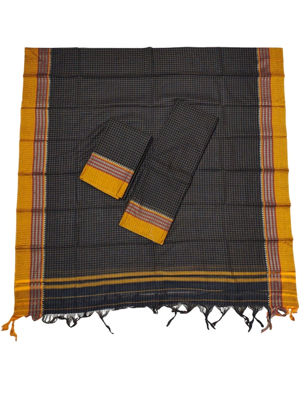 Black Narayanpet Checkered Handloom Unstitched Salwar Suit