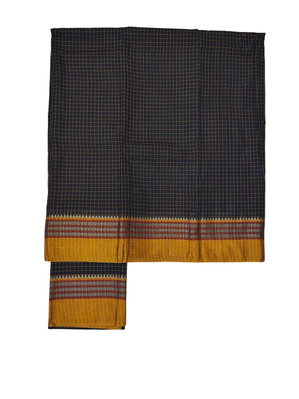 Black Narayanpet Checkered Handloom Unstitched Salwar Suit