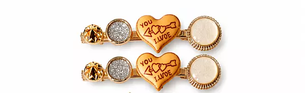 Gold-Tone Heart Charm Hairpin Set with Glitter Accents