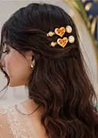 Gold-Tone Heart Charm Hairpin Set with Glitter Accents