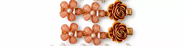 Copper-Tone Rose Hairpin Set with Peach Bead Flower Accents