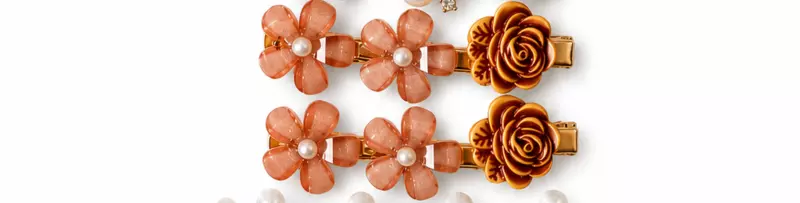 Copper-Tone Rose Hairpin Set with Peach Bead Flower Accents