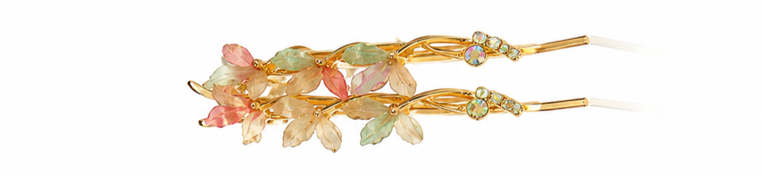 Gold-Tone Floral Hairpin Set with Translucent Bead Flowers
