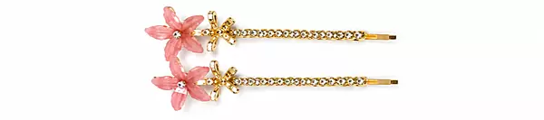 Gold-Tone Chain Hairpin Set with Translucent Flower Charms