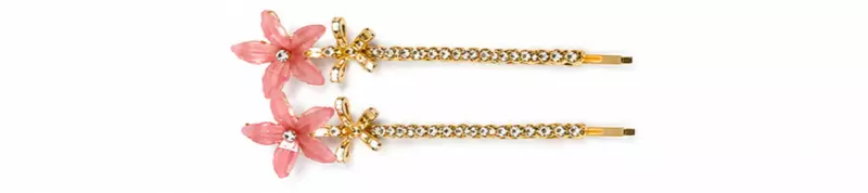 Gold-Tone Chain Hairpin Set with Translucent Flower Charms