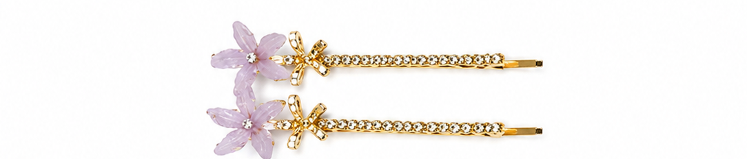 Gold-Tone Chain Hairpin Set with Translucent Flower Charms