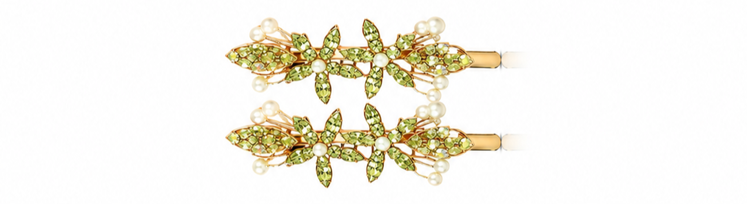 Gold-Tone Crystal Leaf Hairpin Set with Teardrop Accents