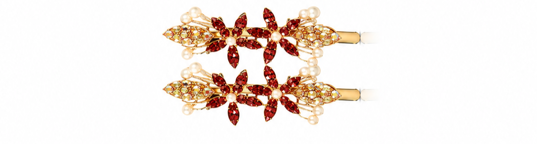 Gold-Tone Crystal Leaf Hairpin Set with Teardrop Accents