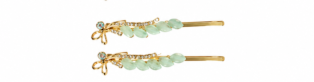 Gold-Tone Bow Hairpin Set with Pastel Bead Cascades .