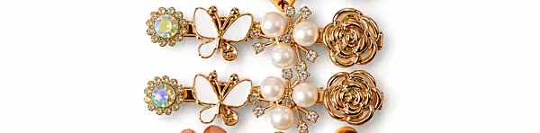 Gold-Tone Rose and Butterfly Hairpin Set with Pearl and Crystal Accents