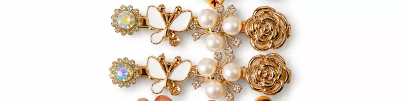Gold-Tone Rose and Butterfly Hairpin Set with Pearl and Crystal Accents