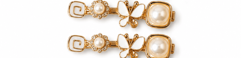 Gold-Tone Butterfly Hairpin Set with Pearl and Enamel Accents